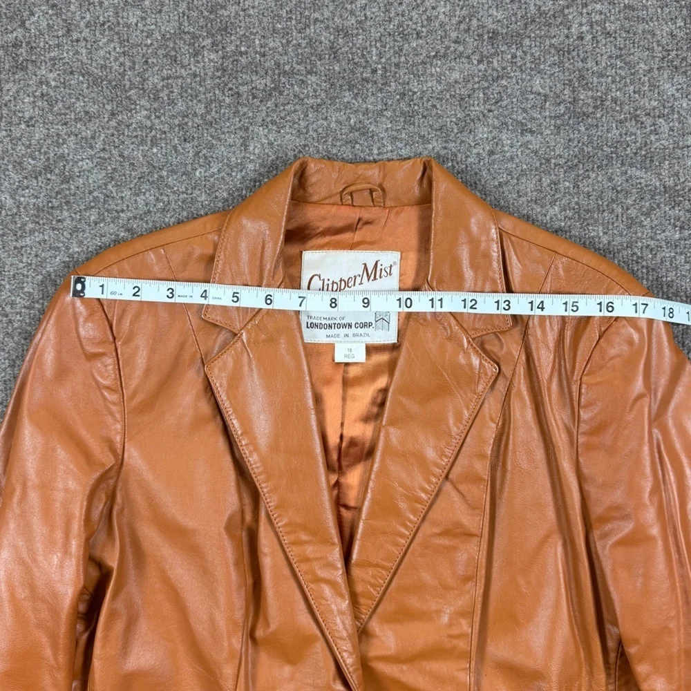 VTG Clipper Mist Genuine Leather Blazer Jacket Women’s L Tan Rust Retro 70s 80s - Picture 10 of 15